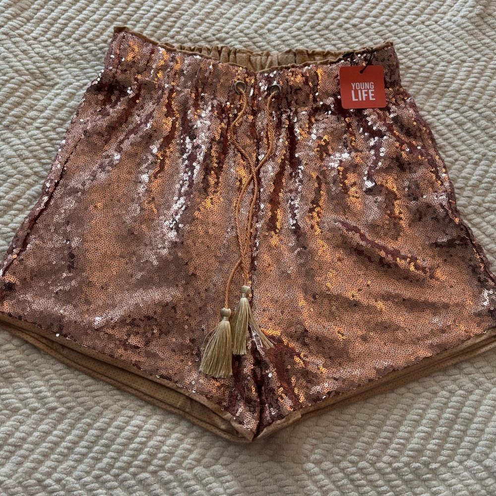 Sequin Drawstring Shorts - Picture 3 of 10